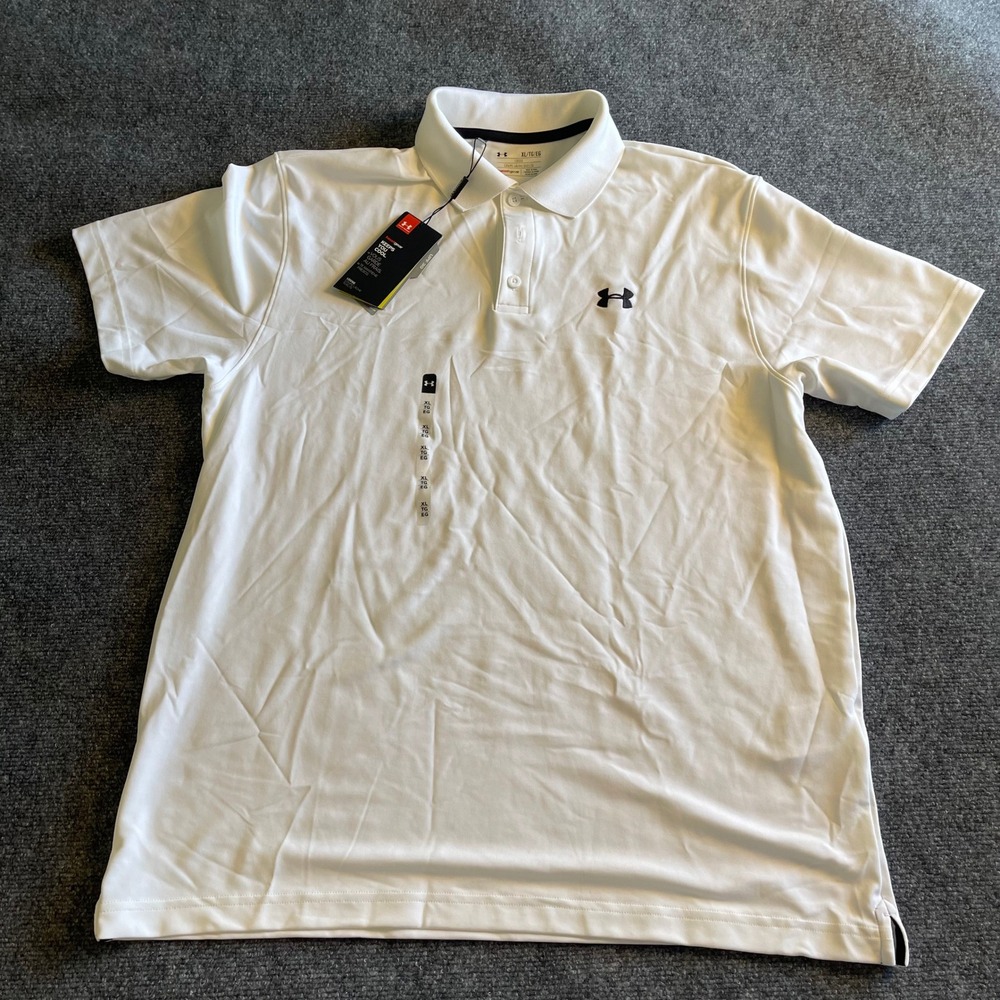 Under Armour Mens HeatGear Golf Polo Shirt White XL Loose Fit UPF 30 NWT